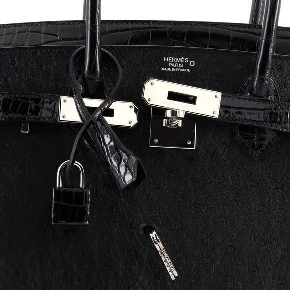 Hermes Touch Birkin Bag Noir Ostrich with Shiny Alligator with Palladium Hardwar - Picture 7 of 8